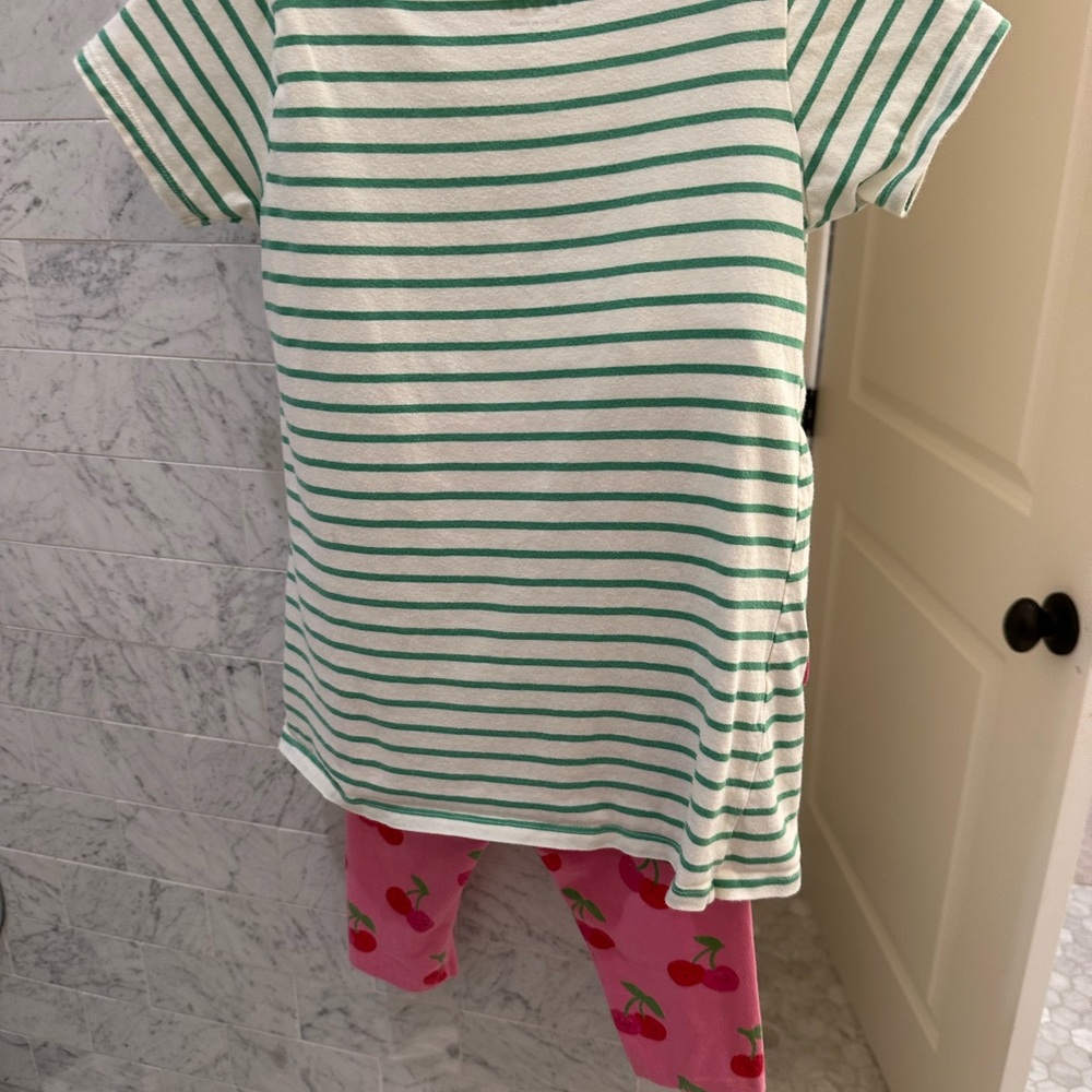 Mini Boden Green Striped cherry tunic set with capri leggings - Picture 2 of 4